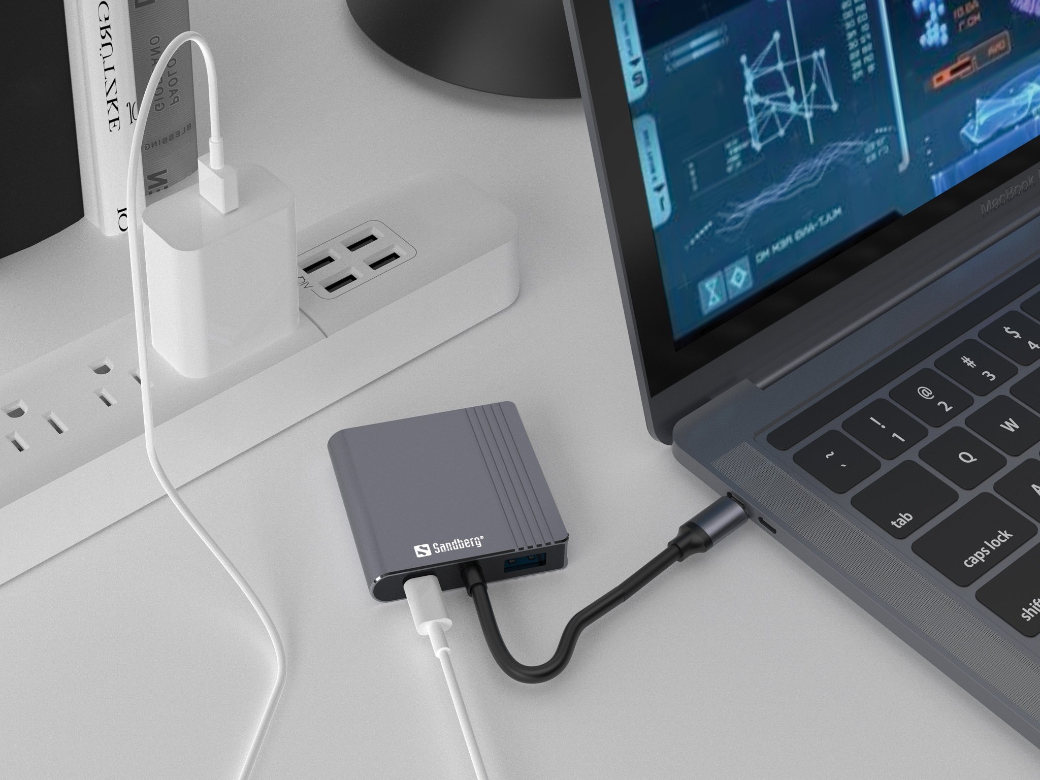 Adaptues USB C Sandberg Dock 2x HDMI, USB, Power Delivery, gri
