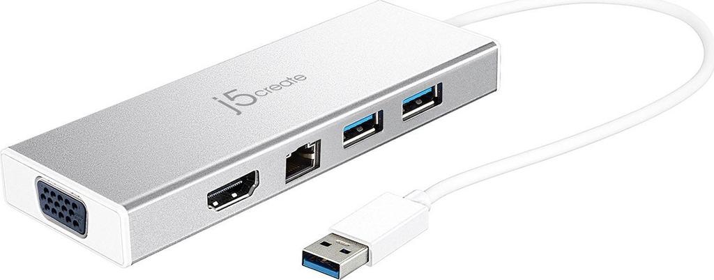 Dock USB J5create JUD380, USB 3.0, HDMI VGA RJ45, i bardhë