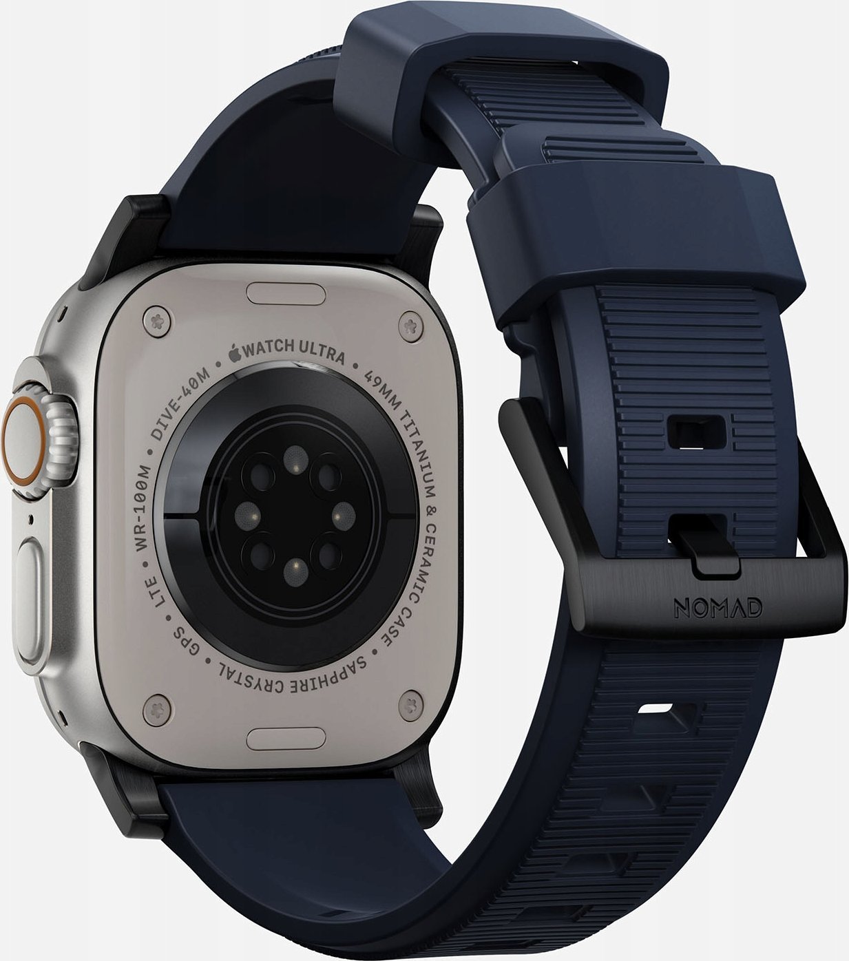 Rrip dore për Apple Watch Nomad Rugged Strap, gome FKM, 42-49mm, blu Atlantic dhe i zi