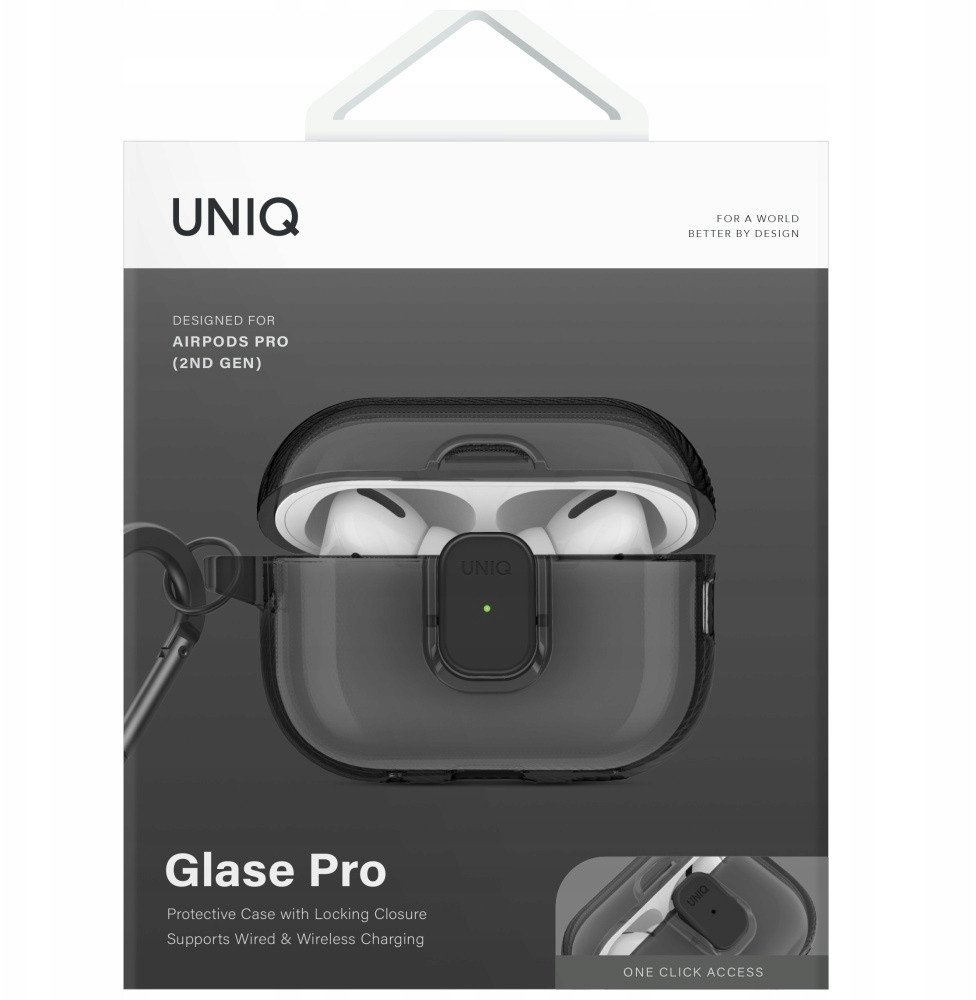 Kuti mbrojtëse Uniq Case Glase Pro për AirPods Pro 2, TPU, Smoke, gri