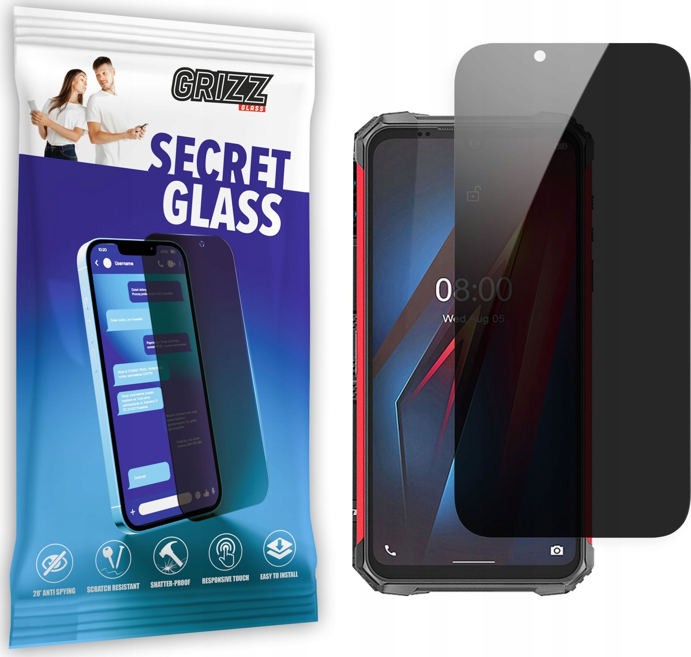 Xham mbrojtës privatësie Grizz SecretGlass për Ulefone Armor 8, 6.1", transparents