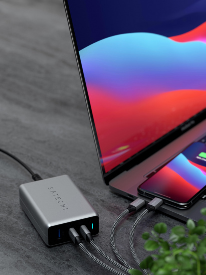 Satechi 100W USB-C PD компактен GaN полнач, двоен USB-C + USB-A
