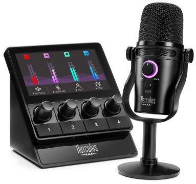 Set streaming Hercules Stream Starter Kit, kontrollues audio Stream 100, mikrofon dinamik USB HUD-600, i zi