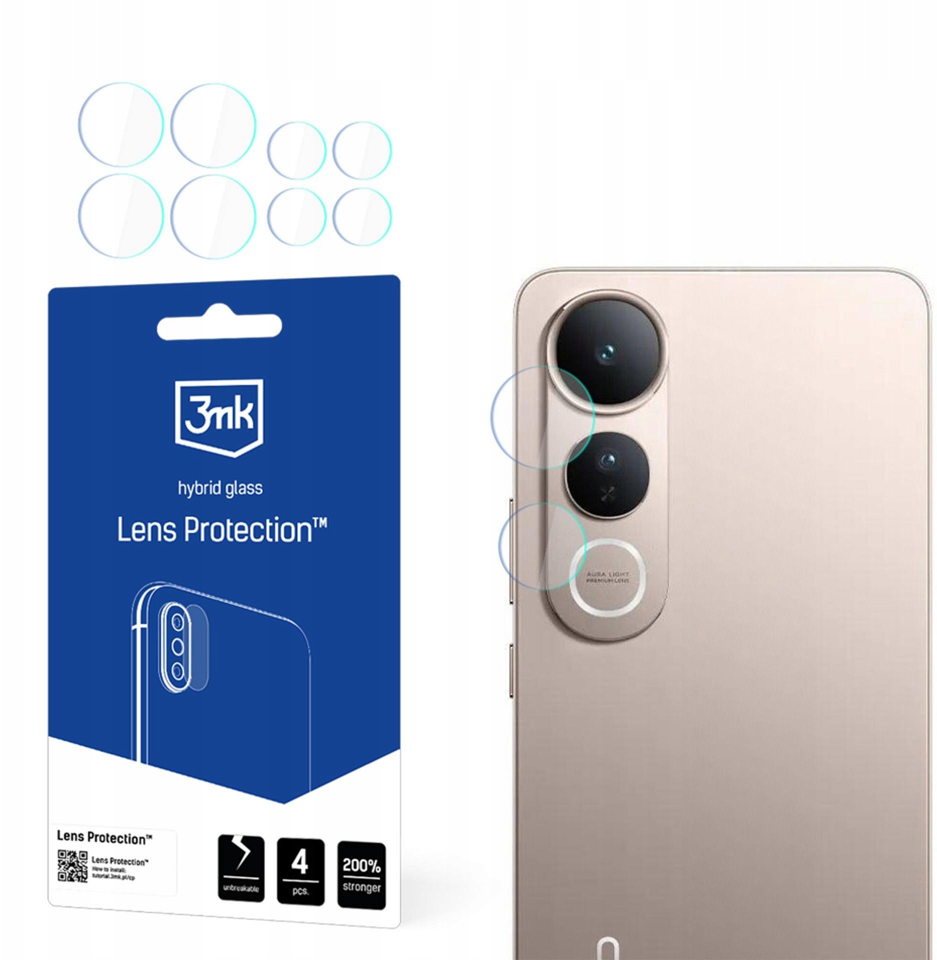 Заштита за камера 3MK за Vivo V50 Lite 4G, зајакнато стакло, отпорно на гребнатини, проѕирно