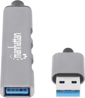 Hub USB Manhattan USB A 4 porta, 1x USB 3.2 Gen1 5 Gbps, 3x USB 2.0, alumin gri hapësinor