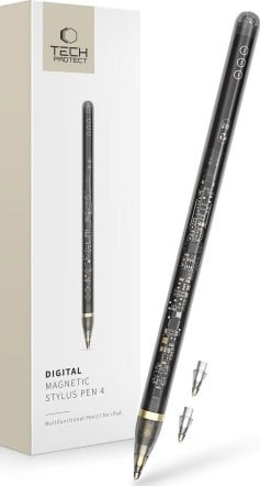 Цифров пенкало Tech-Protect Digital Magnetic Stylus Pen 4, за iPad, магнетно, проѕирно црно