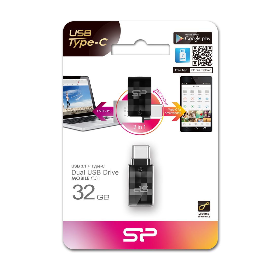 USB Silicon Power Mobile C31, 32 GB, USB Type-A / USB Type-C