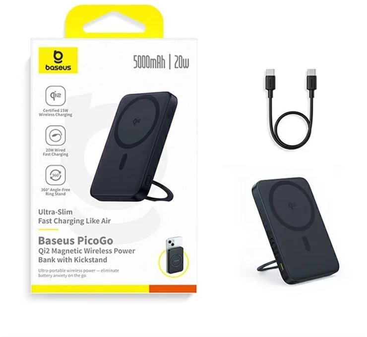 Power bank magnetik Baseus PicoGo Qi2, 5000mAh, wireless 15W, i zi
