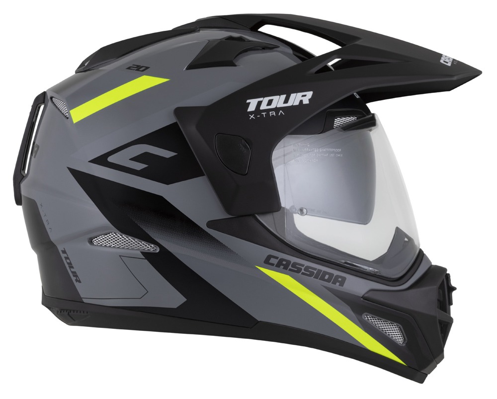 Мото шлем Cassida Tour 2.0 X-tra, поликарбонат, сончев визир, сив флуоресцентно жолт црн мат
