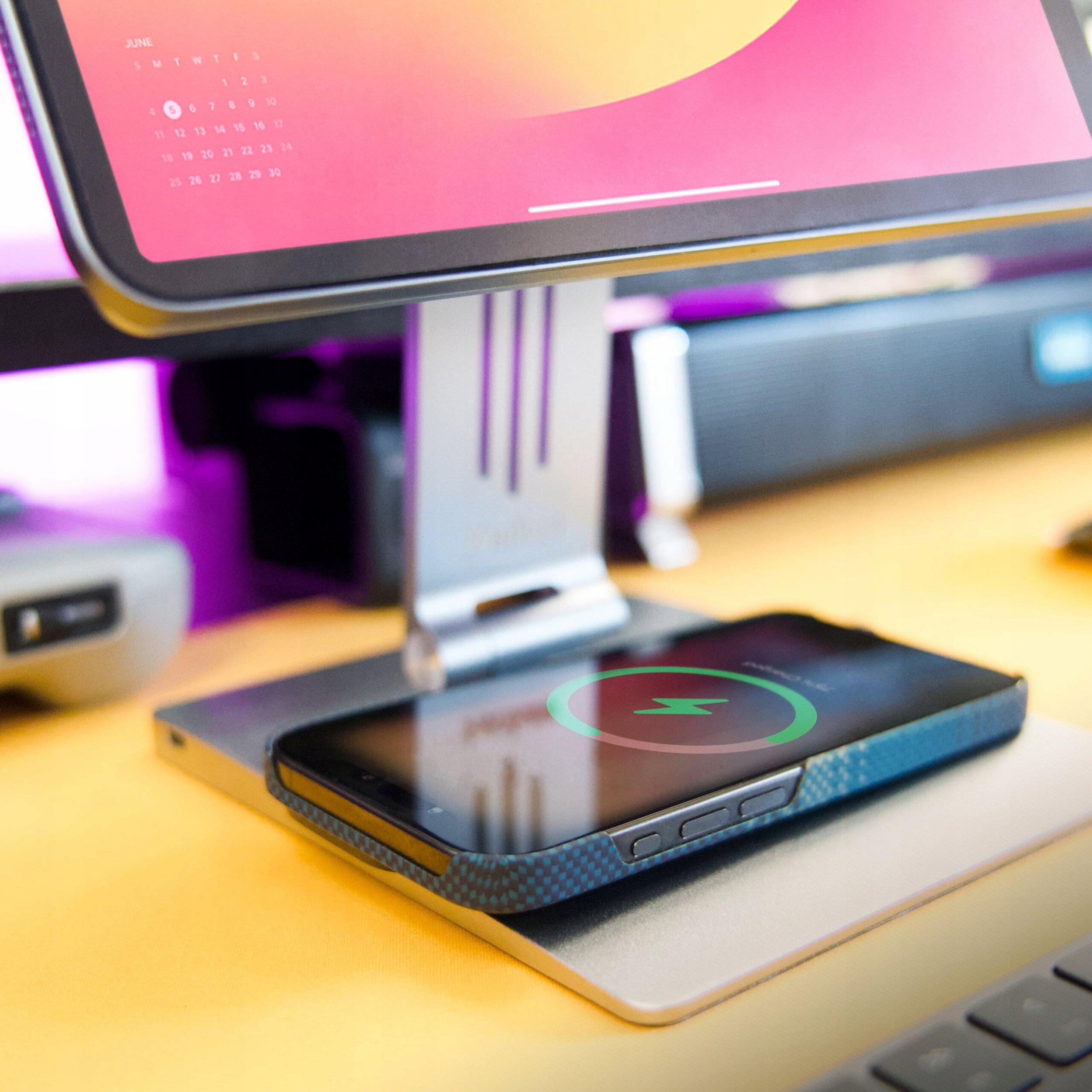 Qëndrim magnetik me hub YENKEE YSN 04 TASK, për iPad 11", USB C PD, HDMI, gri