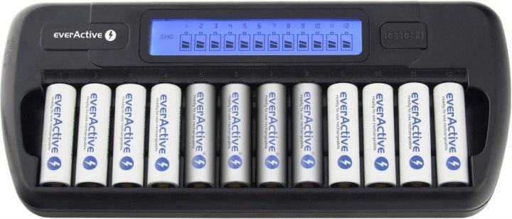 Karikues EverActive NC-1200 për 12x bateri AAA/AA, i zi