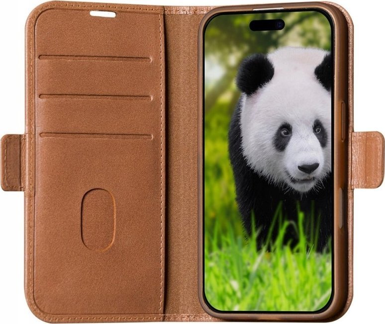 Mbulesë folio Dbramante1928 Copenhagen, për iPhone 16, lëkurë natyrale, kafe e çelët