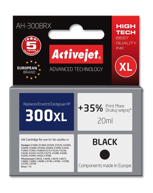 Ngjyrë për printer Activejet Ink (zëvendësim për HP 300XL CC641EE), 20 ml, e zezë