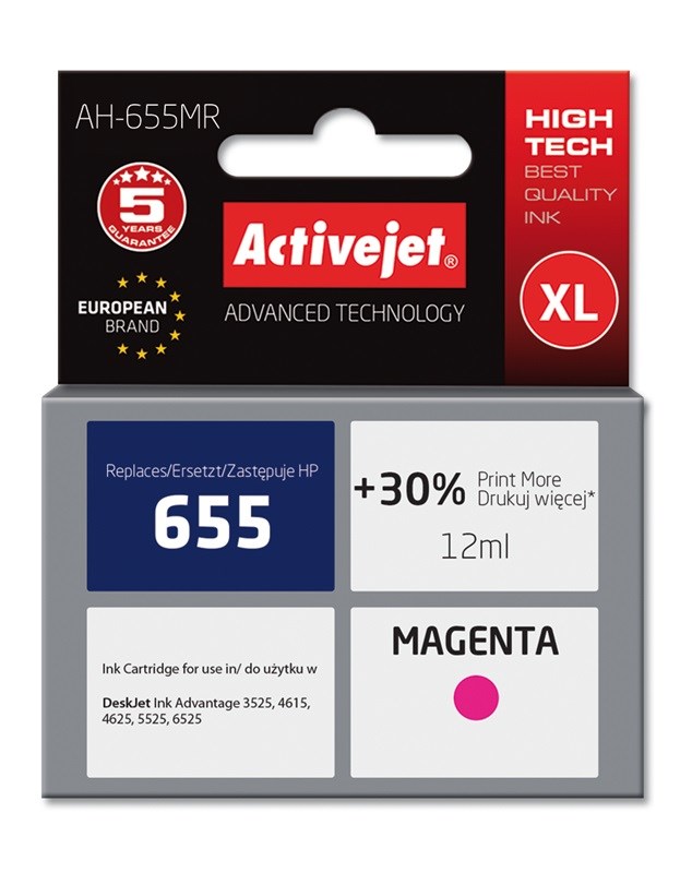Ngjyrë për printer Activejet AH-655MR (zëvendësim për HP Hewlett Packard 655 CZ111AE), 12 ml, vjollcë