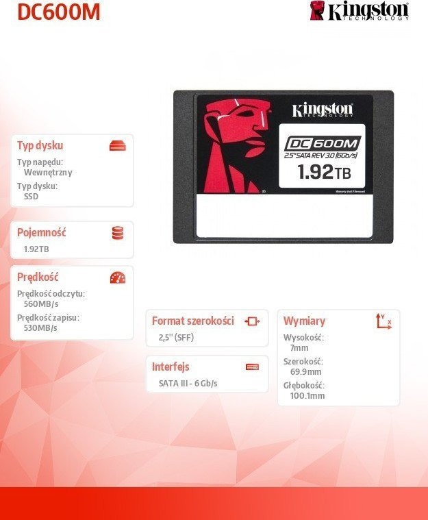 Disk SSD Kingston DC600M 1.9, 2TB, 2.5" SATA III