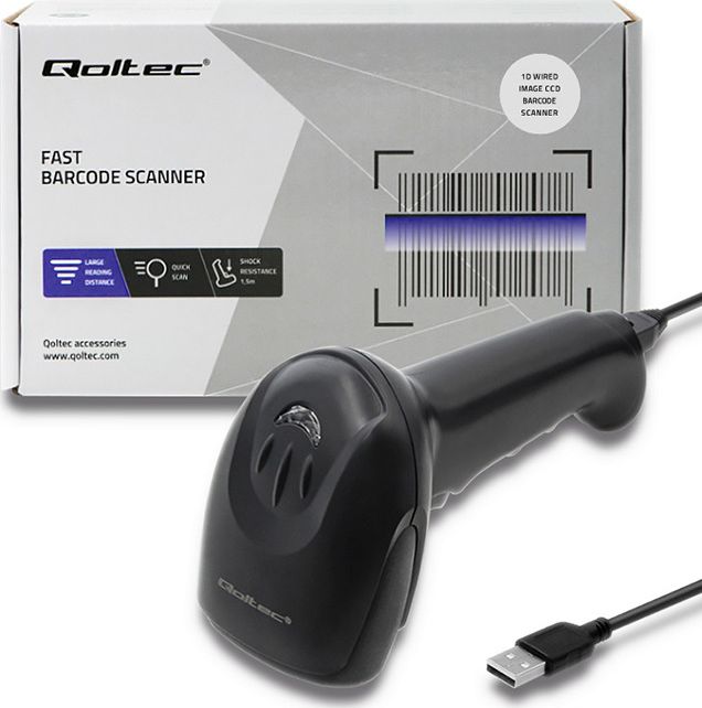 Lexues barkodi Qoltec Wired 1D 50866, me kabllo, 1D