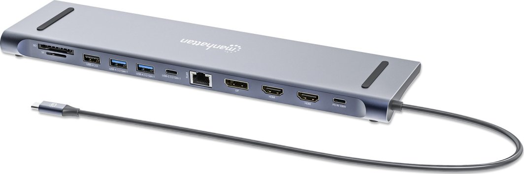 Dock USB C Manhattan 12 në 1, 3x 4K, Power Delivery 100W, gri