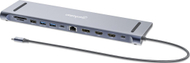 Dock USB C Manhattan 12 në 1, 3x 4K, Power Delivery 100W, gri