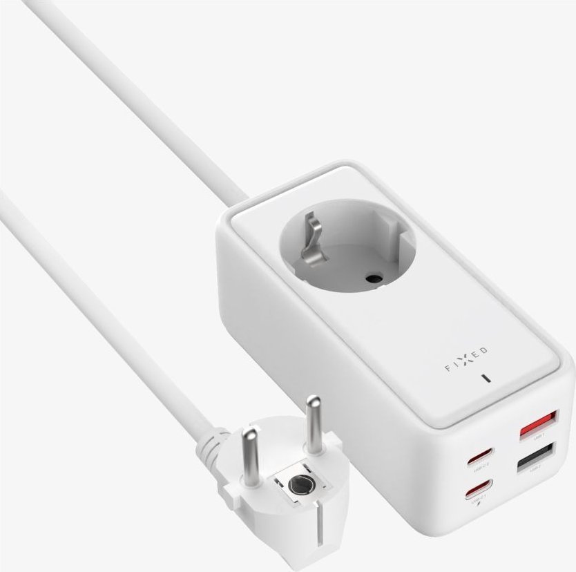 Zgjatës me karikues FIXED GaN III, 65W, 2x USB C 2x USB A, i bardhë