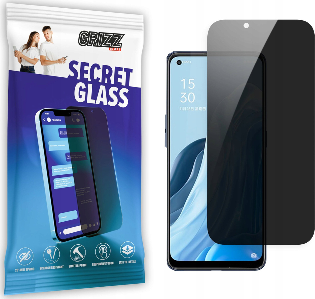 Xham privatësie Grizz SecretGlass për Oppo Reno 7 SE 5G, mbrojtës ekrani, i zi