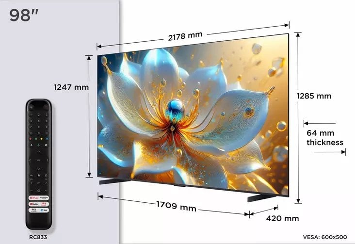 Televizor TCL 98T8C QLED, 98", 4K Ultra HD, i zi