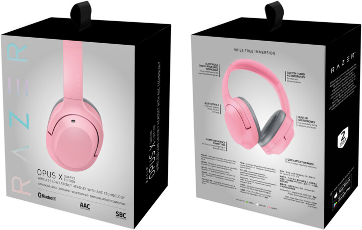 Kufje Razer Opus X, Quartz Edition, rozë