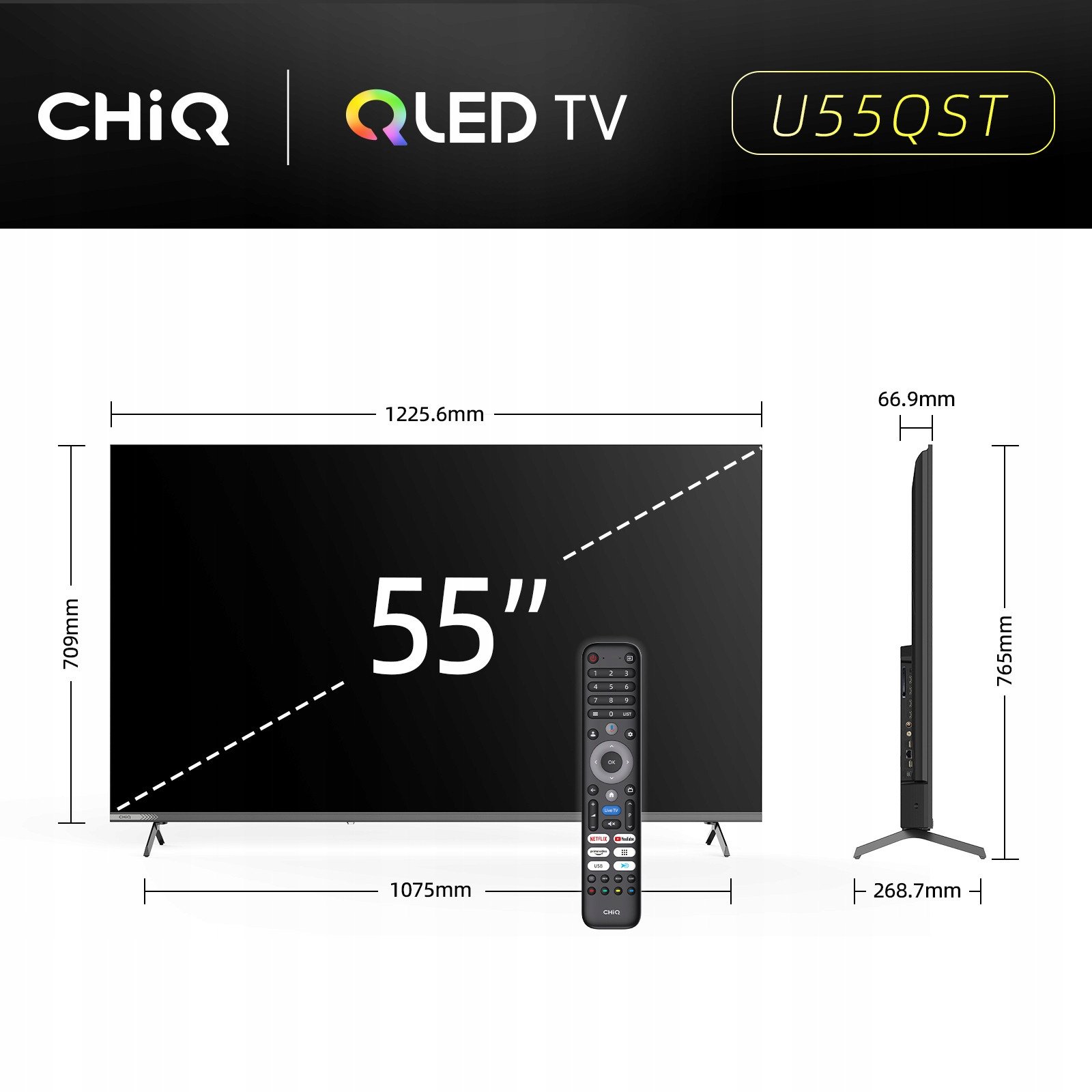 Televizor CHiQ U55QST, 55" QLED 4K, Google TV, i zi
