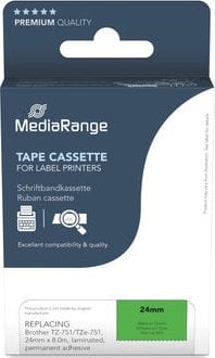 Kasetë etiketuese MediaRange Label Tape Cassette, 8m x 24mm, tekst i zi në sfond jeshil