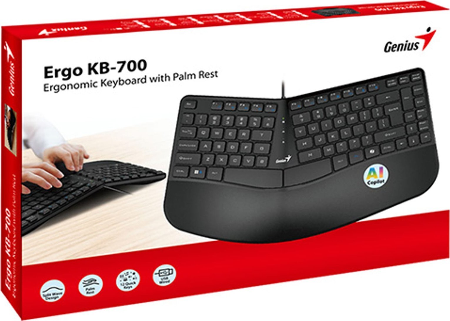 Tastierë Genius Ergo KB-700, ergonomike, USB, e zezë