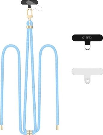 Rrip kryq telefoni Tech-Protect C7S Rope, me adapter, baby blue me detaje gold