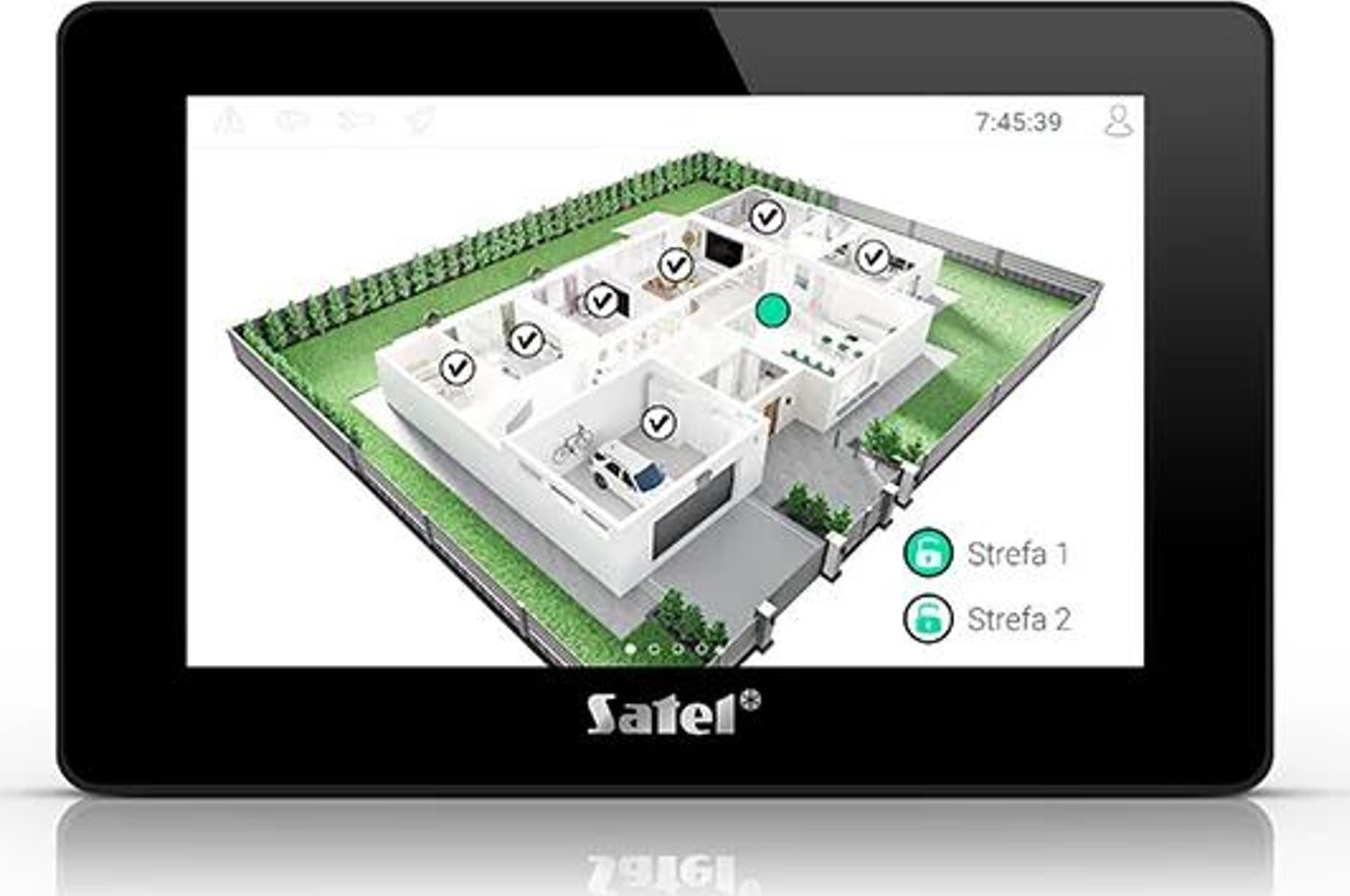 Tastierë grafike për panel alarmi Satel INT-TSH2R-B, ekran 7" me prekje, lexues kartelash afërsie, e zezë