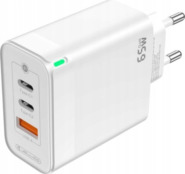 Karikues muri Jellico Fast Charger Quick 65W, 2x USB-C, USB-A, me kabllo Lightning për iPhone, i bardhë