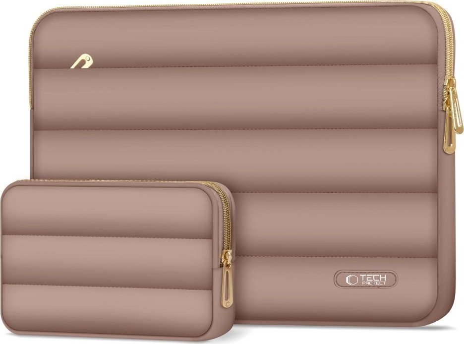 Çantë laptopi Tech-protect Puffy, 13-14", set me çantë aksesorësh, ngjyrë walnut