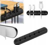 Organizues kabllosh pa markë, 5 vende, silikoni, ngjitës, i zi