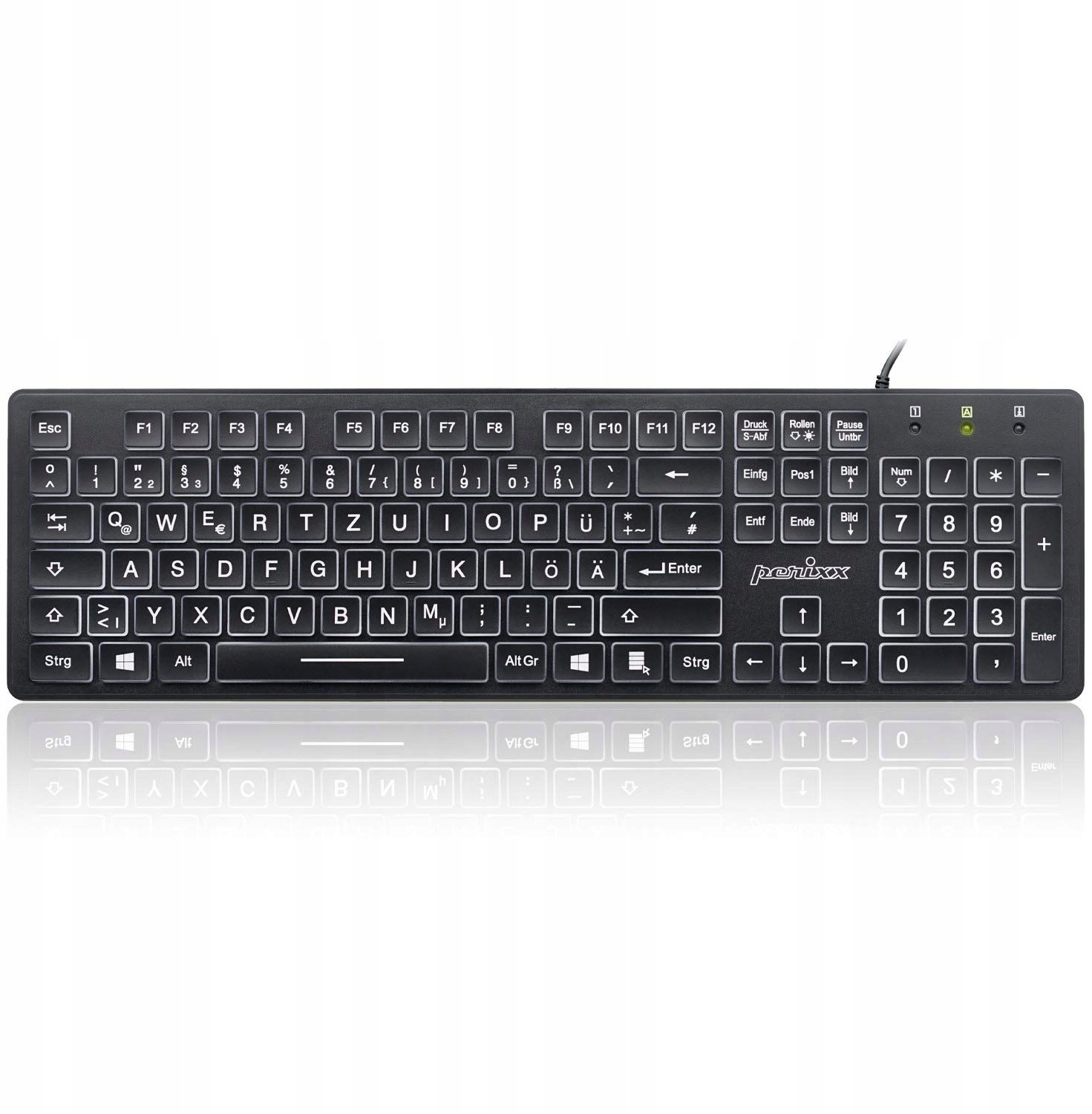 Tastierë wireless Perixx PERIBOARD-317 DE B, layout gjerman QWERTZ, me ndriçim, e zezë