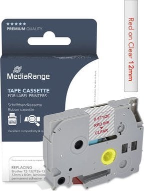 Касета за етикети МедиаРејнџ MRBTZ132, 12mm, 8m, црвена