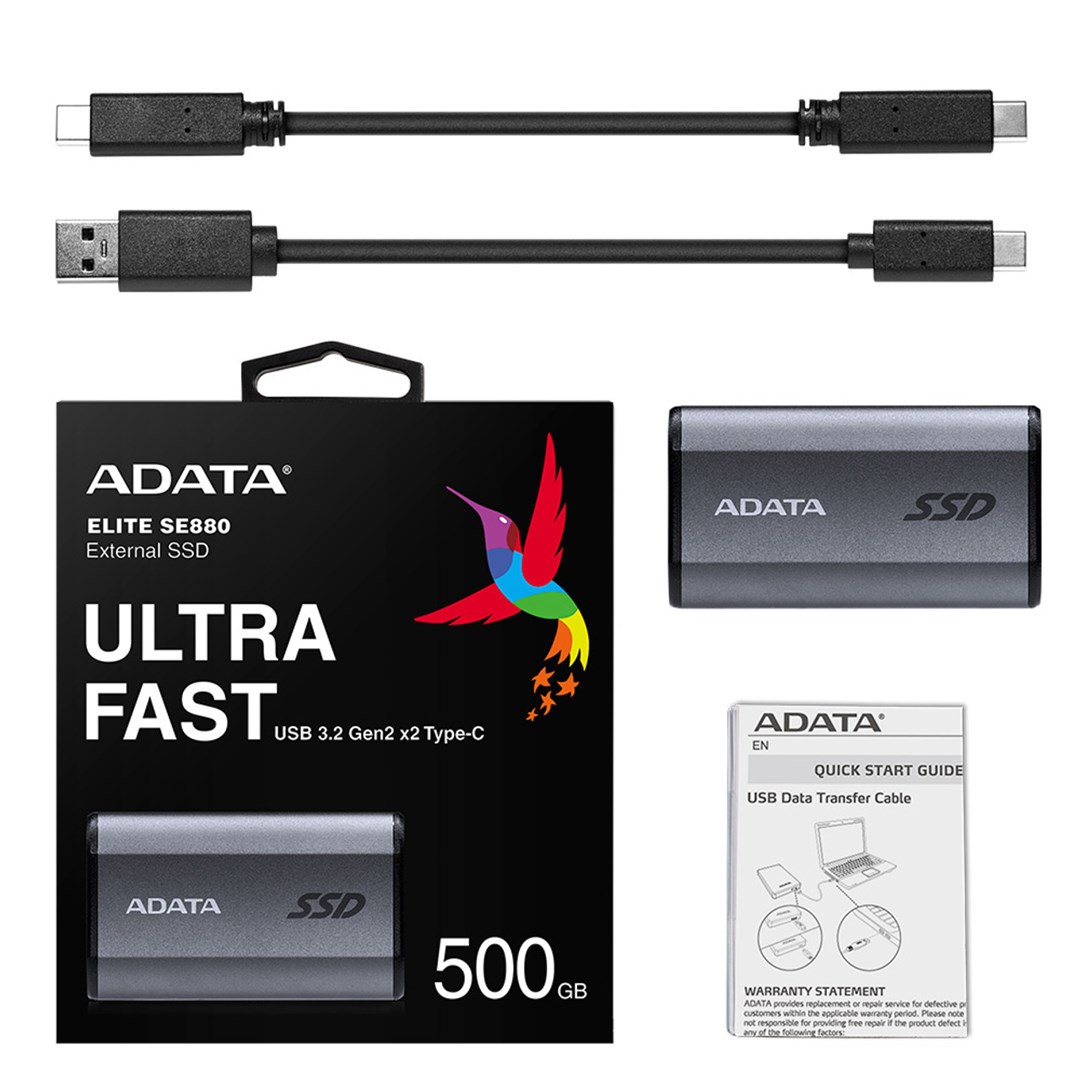 Disk SSD ADATA Elite SE880, 500GB, USB-C, i hirtë