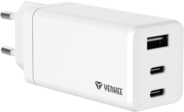 Karikues Yenkee YAC 2065, GaN, USB-A, 2x USB-C, 65W, i bardhë