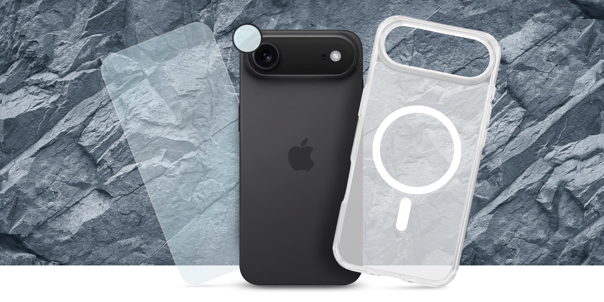 Set 3in1 aksesorë Roobix Clarion MagSafe për iPhone 17 Air, kejs transparent, xham mbrojtës, mbrojtës lente kamerash