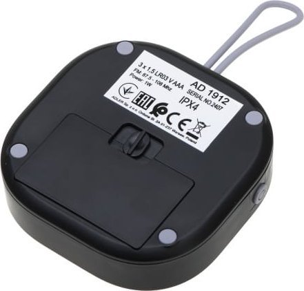 Radio universale Adler AD 1912, rezistente ndaj ujit, funksion alarmi, e zezë