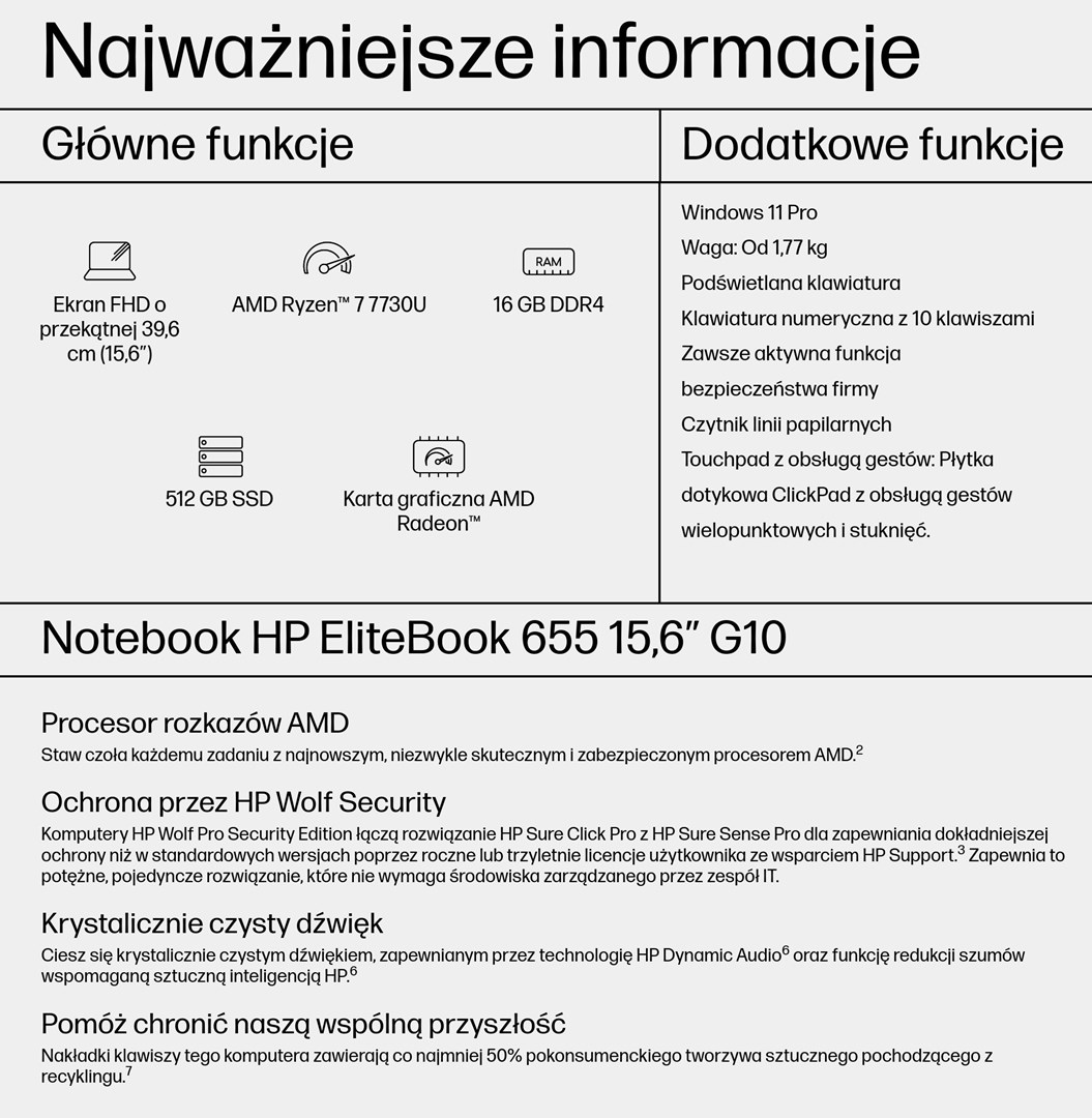 Laptop HP EliteBook 655, 15.6", AMD Ryzen 7 7730U, 16 GB RAM, 512 GB SSD, i argjendtë