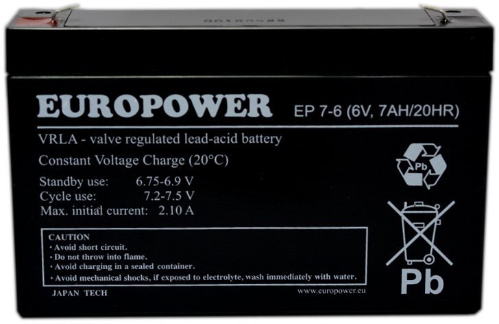 Bateri EUROPOWER EP7-6, 6V, 7Ah, e zezë
