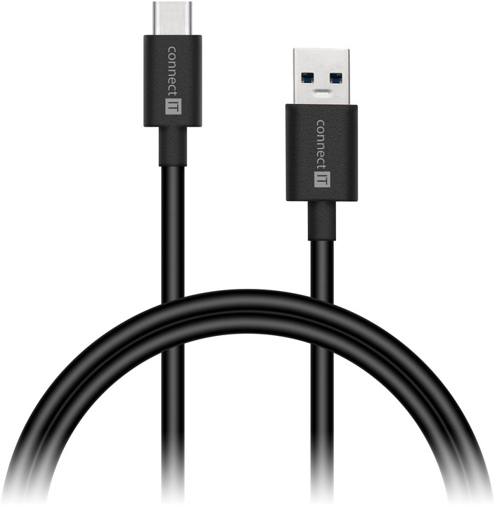 Кабел Connect IT Wirez COLORZ, USB-C на USB-A, 1м, црн