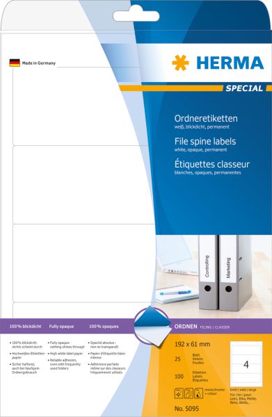 Etiketa vetëngjitëse Herma Special 5095, A4, letër mat jo transparente, 100 copë, të bardha