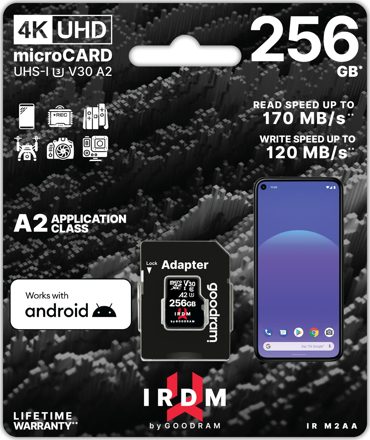Kарта за меморија GoodRam IRDM M2AA MicroSDXC, 256GB, Class 10 UHS I U3 A2 V30