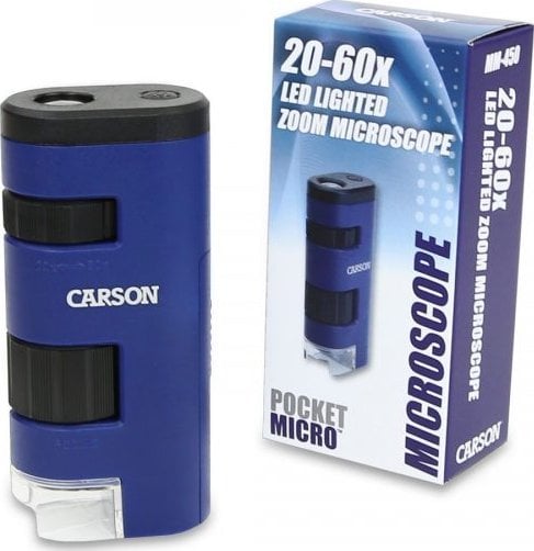 Mikroskop xhepi Carson PocketMicro, 20x 60x, LED, zi blu