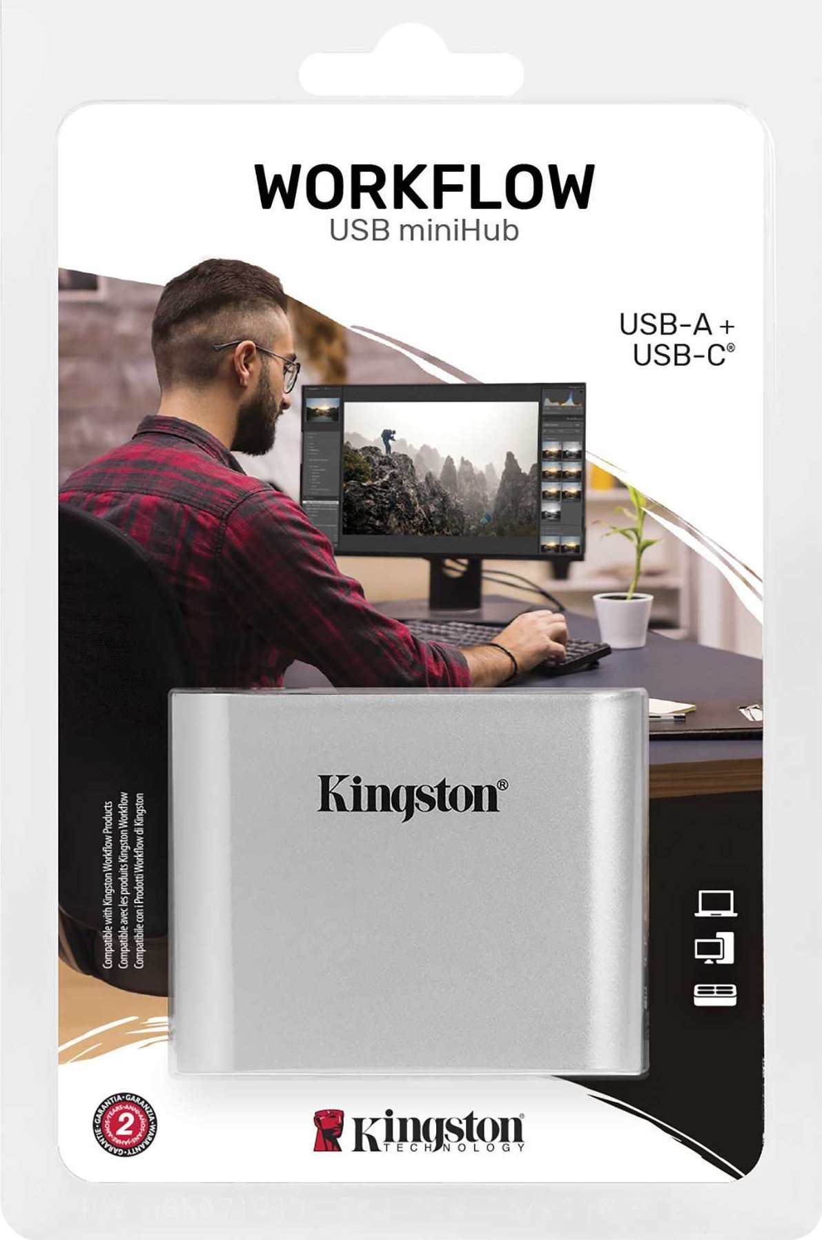 Mini hub Kingston Workflow 5G, USB 3.2 Gen 1, USB A dhe USB C, i zi