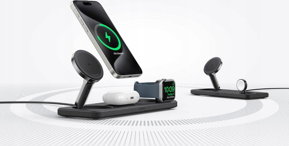 Karikues pa tel 3 në 1 Anker MagGo Universal, karikim i shpejtë, për iPhone dhe Apple Watch, i zi