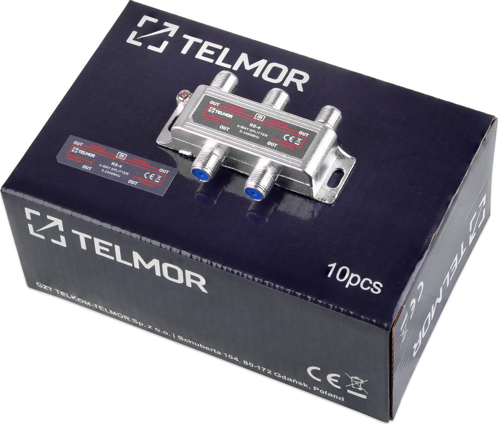 Делител на антена Telmor RS-4, 4 излези, до 2.4 GHz, метален