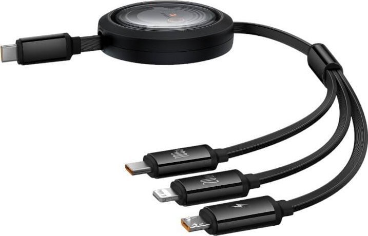 Kabllo karikimi Baseus Free2Draw 3in1, USB C Lightning Micro USB, 100W 1.1m, e zezë